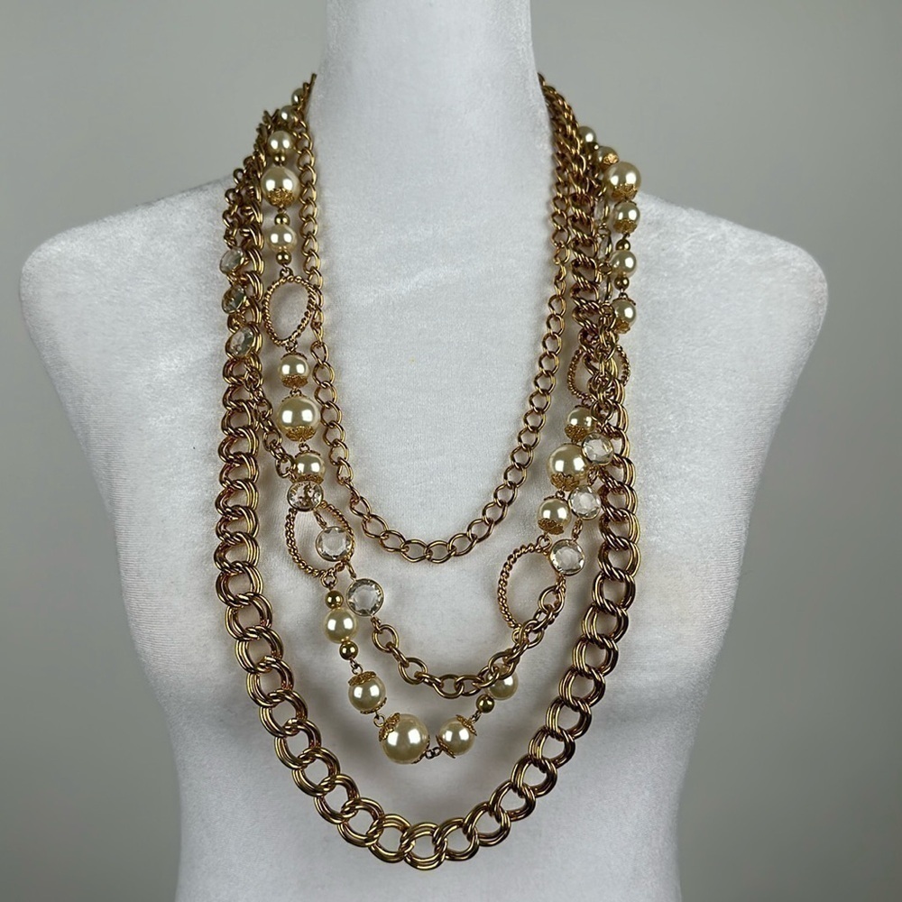 Joan Rivers Classics Signed Faux Pearl & Gold Tone Layered 4-in-1 Necklace NIB